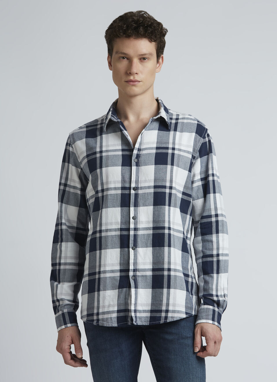 Navy Checks Full Sleeve Shirt, , large image number 1