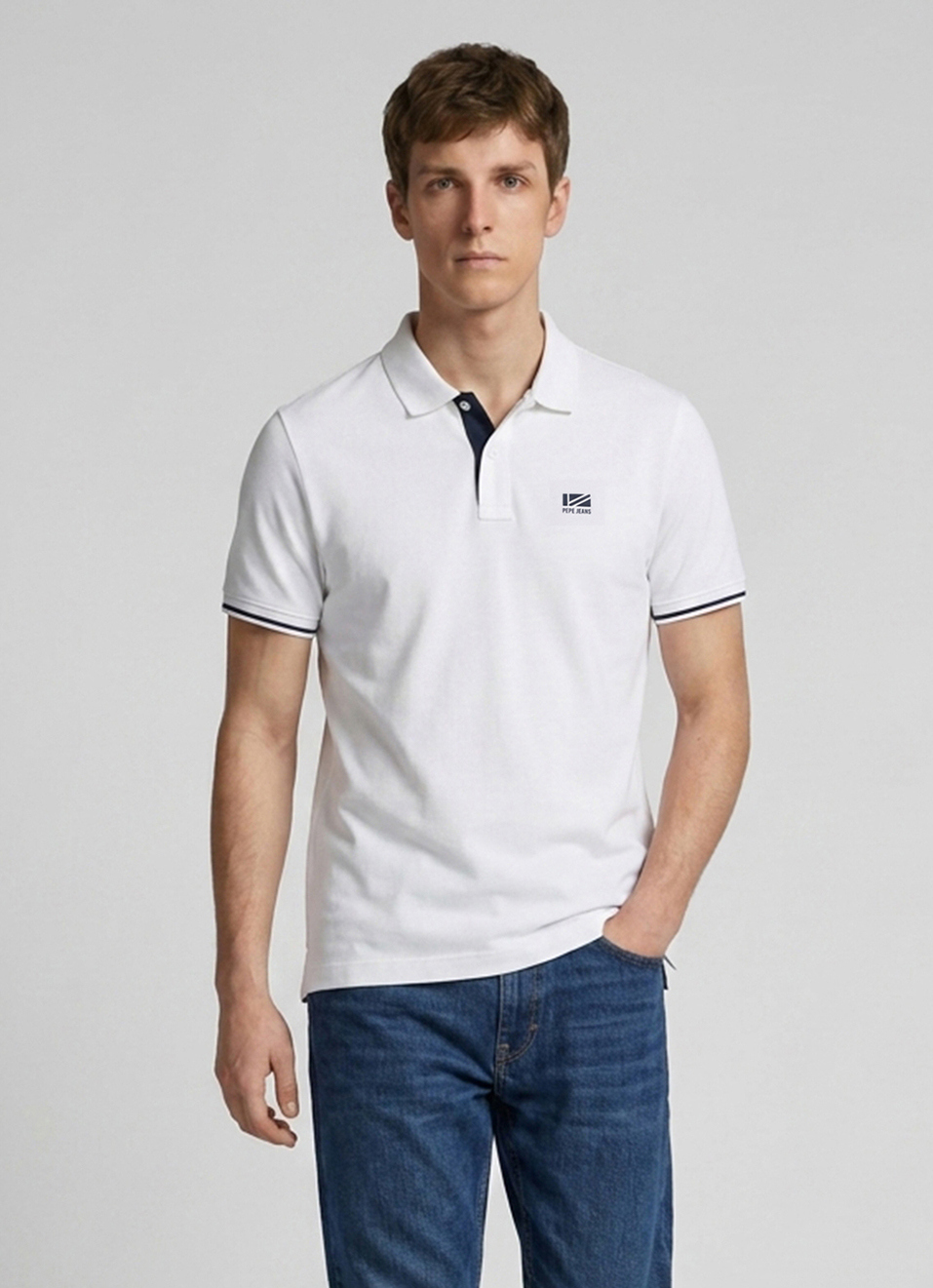 Men White Solid Short Sleeves Polo, , large image number 1