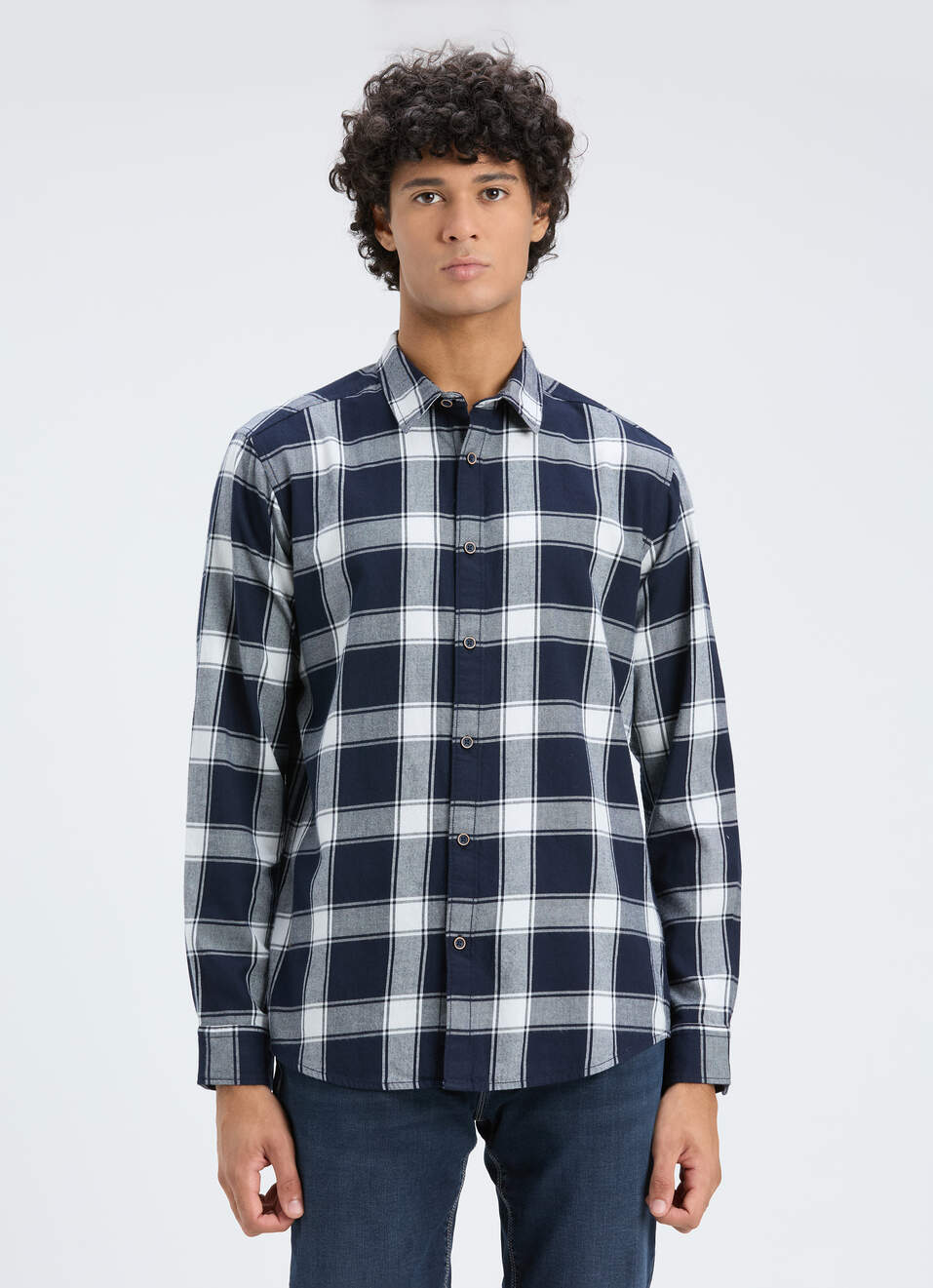 Men Navy Check Full Sleeve Shirt, , large image number 1