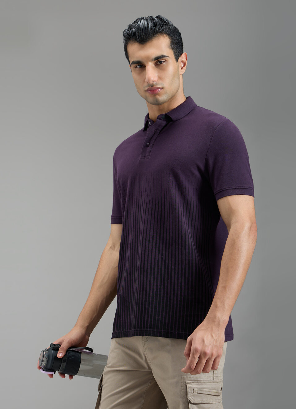 Men Purple Geometric Print Polo Collar T-shirt, , large image number 3