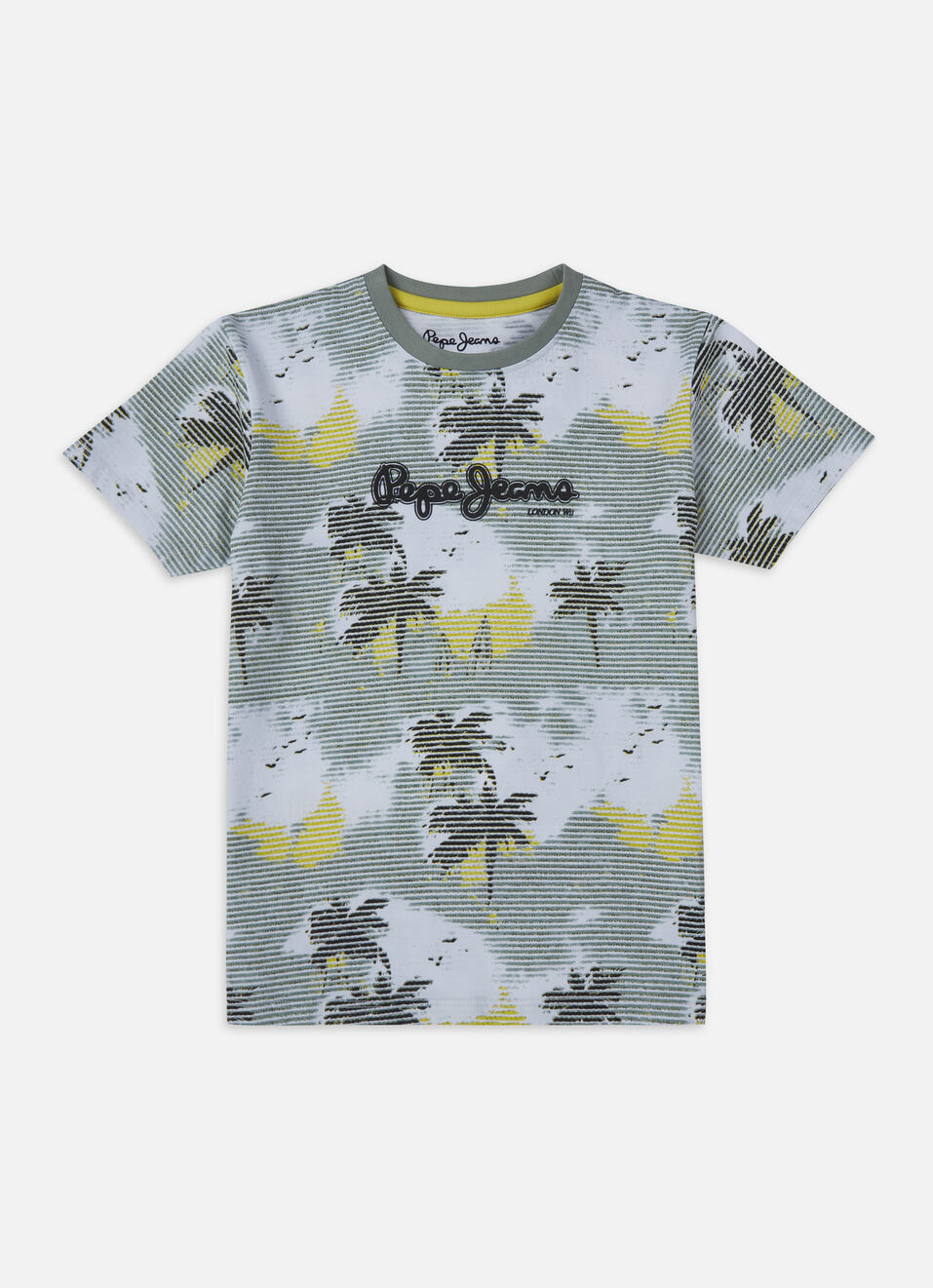 Boys Olive All Over Tropical Print Short Sleeve T-shirt, , large image number 0