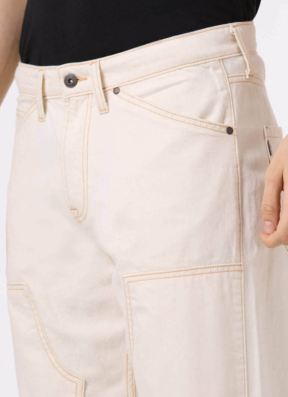 Men Ecru Baggy Fit Mid Rise Utility Jeans, , large image number 4