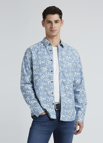 Blue Floral Full Sleeve Shirt