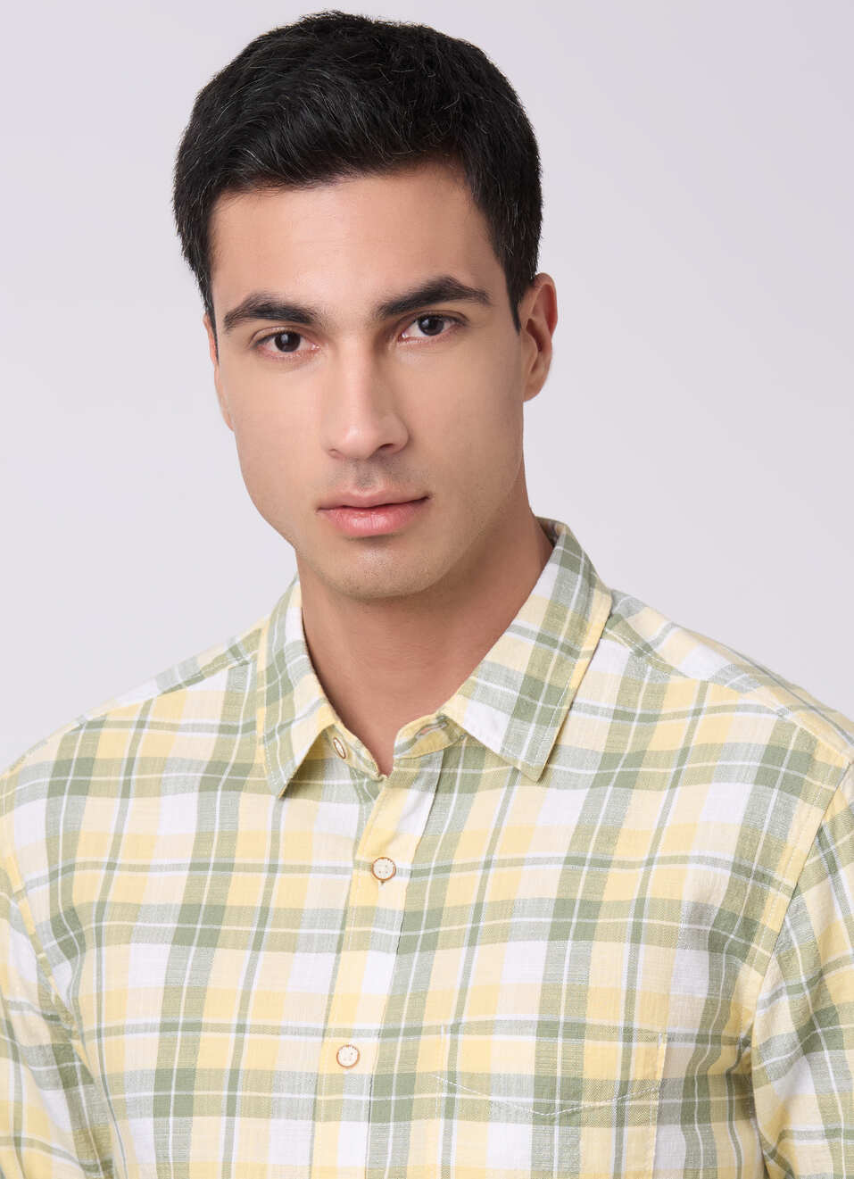 Men Yellow Checked Shirt, , large image number 4