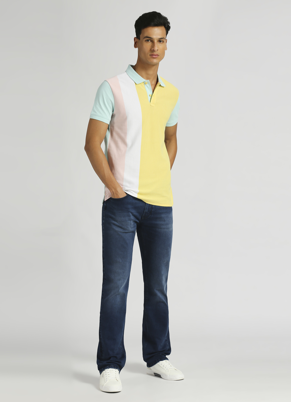 Sea Green Vertical Striper Pique Trendy Short Sleeve Polo, , large image number 5