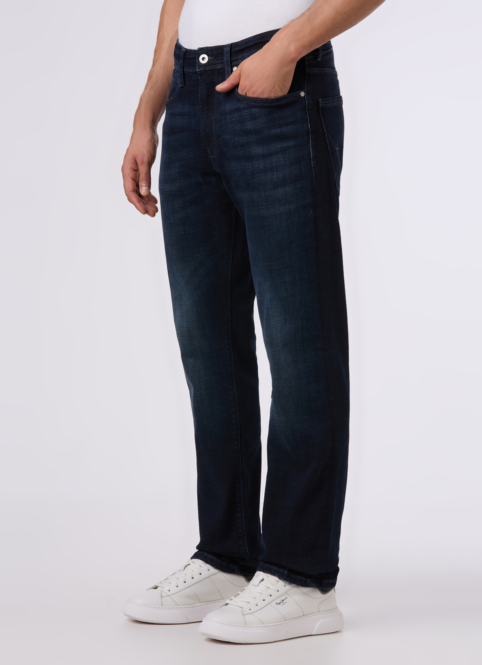 Men Dark Blue Mid Rise Straight Fit Powerflex Jeans, , large image number 3