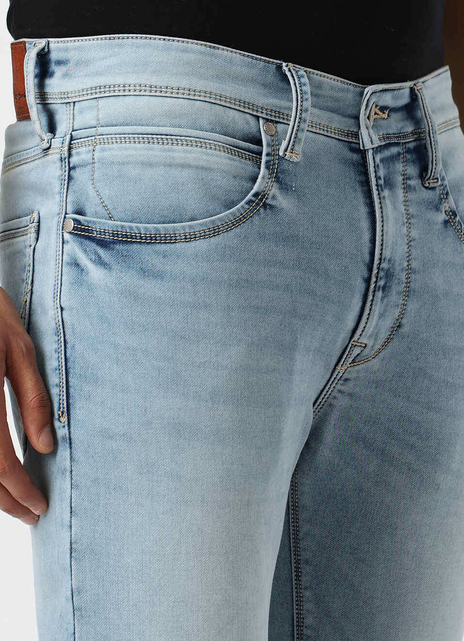 Men Light Blue Mid Rise Slim Fit Gymindigo Jeans, , large image number 4