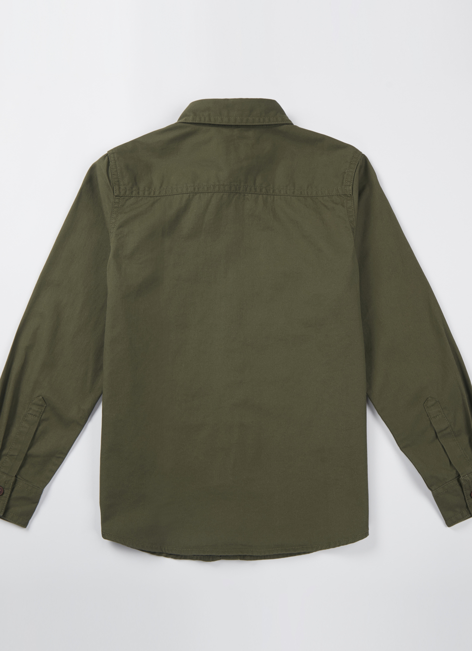 Boys Olive Double Pocket Full Sleeve Overdyed Shirt, , large image number 1