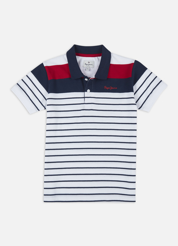 Boys Navy Engineered Horizontal Stripe Polo