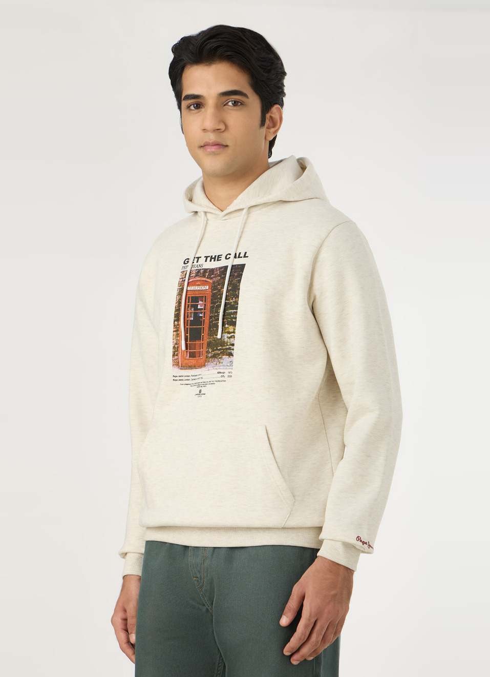 Men Ecru White Graphic Hoodie, , large image number 3