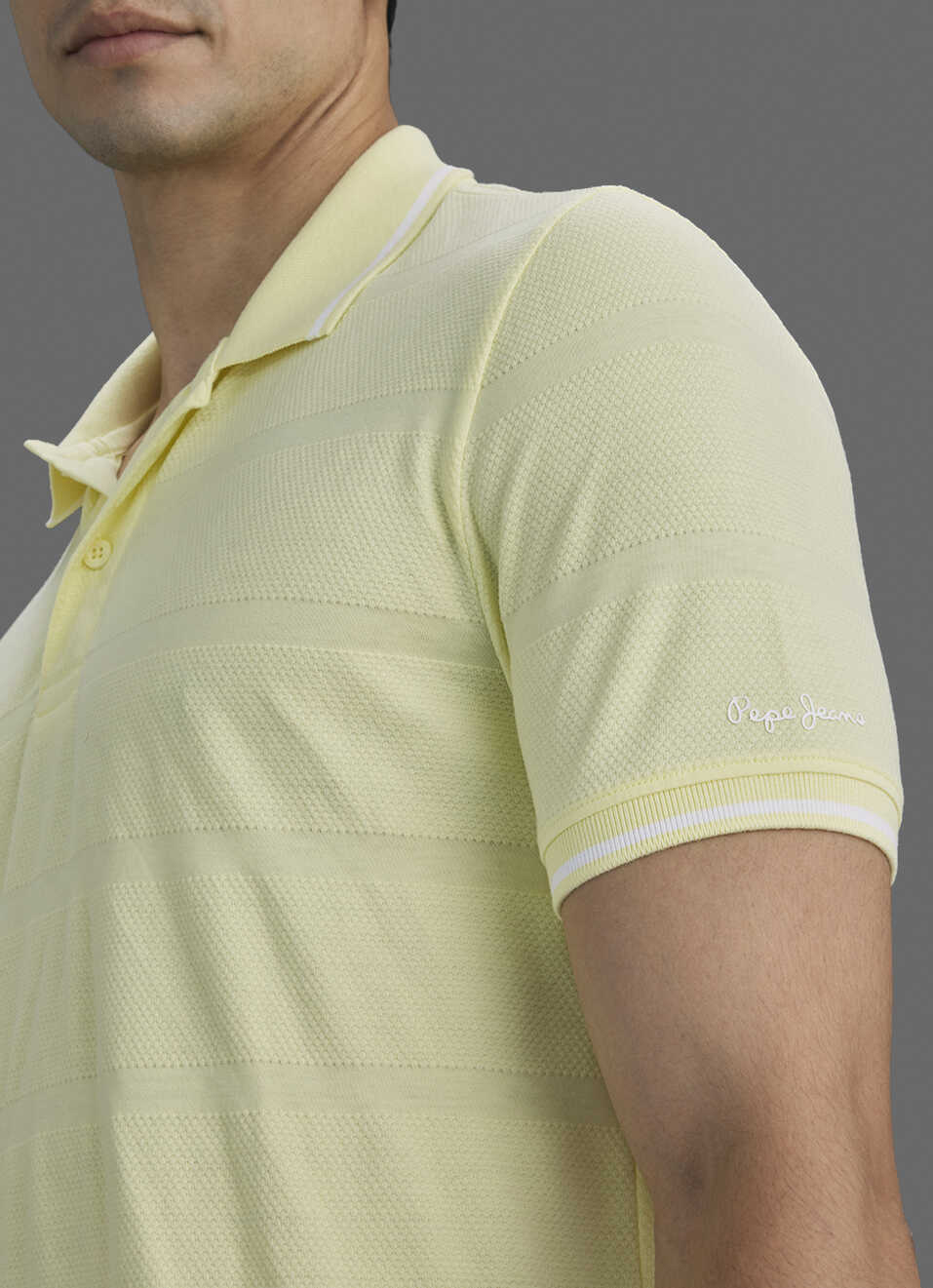 Men Yellow Striped Polo Collar T-shirt, , large image number 1
