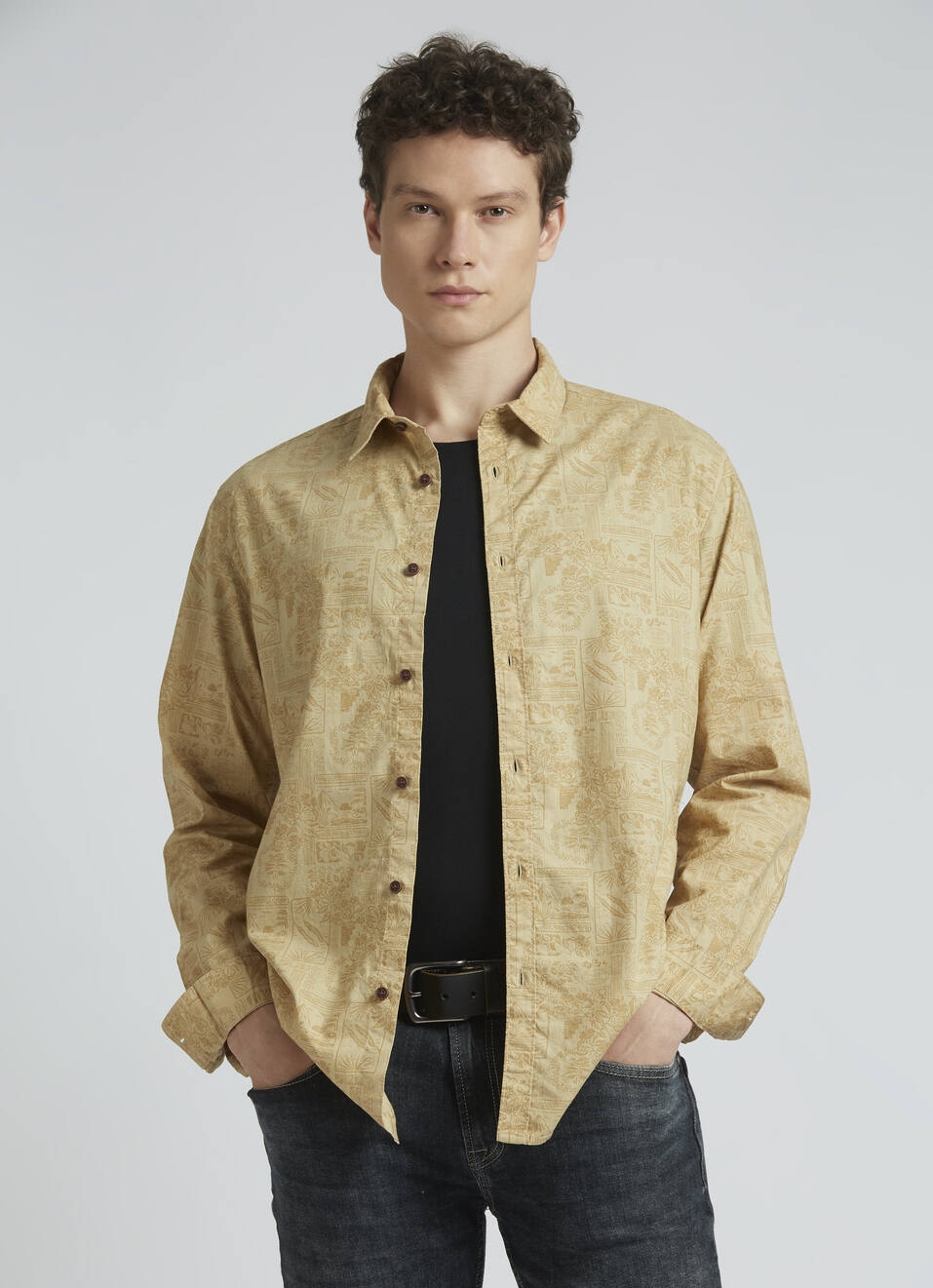 Olive Botanical Print Full Sleeve Shirt, , large image number 0