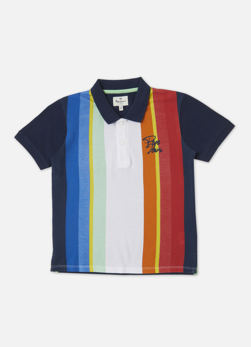 Boys Navy Vertical Stripes Pique Short Sleeve Polo, , large image number 0