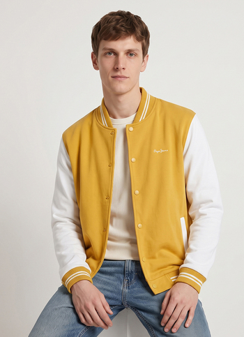 Men Yellow Solid Baseball Collar Long Sleeve Jacket
