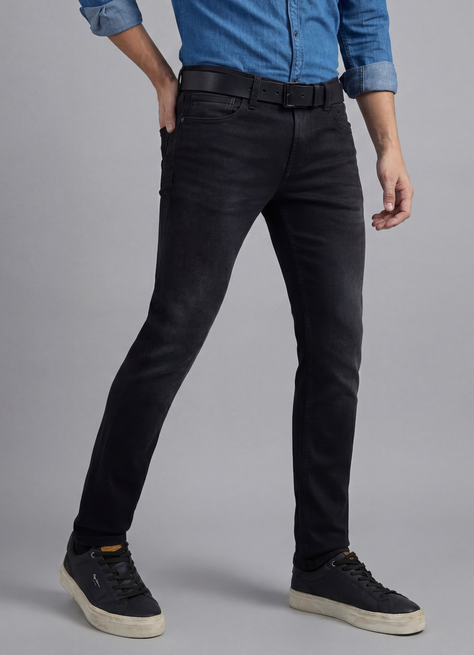 Men Black Skinny Fit Low Rise Jeans , , large image number 0