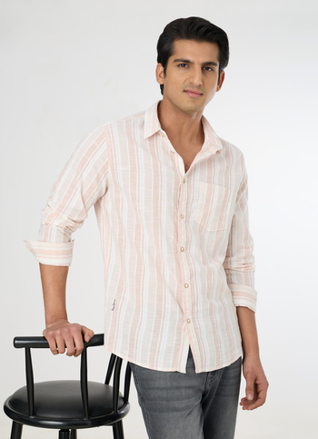 Men Peach Orange Striped Shirt