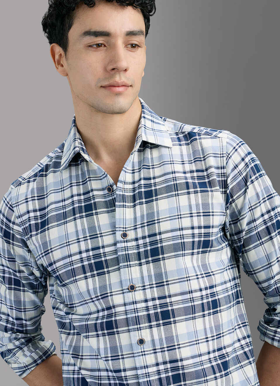 Men Blue Checked Shirt, , large image number 4
