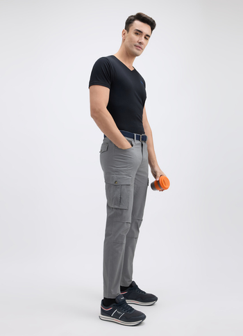 Men Grey Mid Rise Stretch Cargo