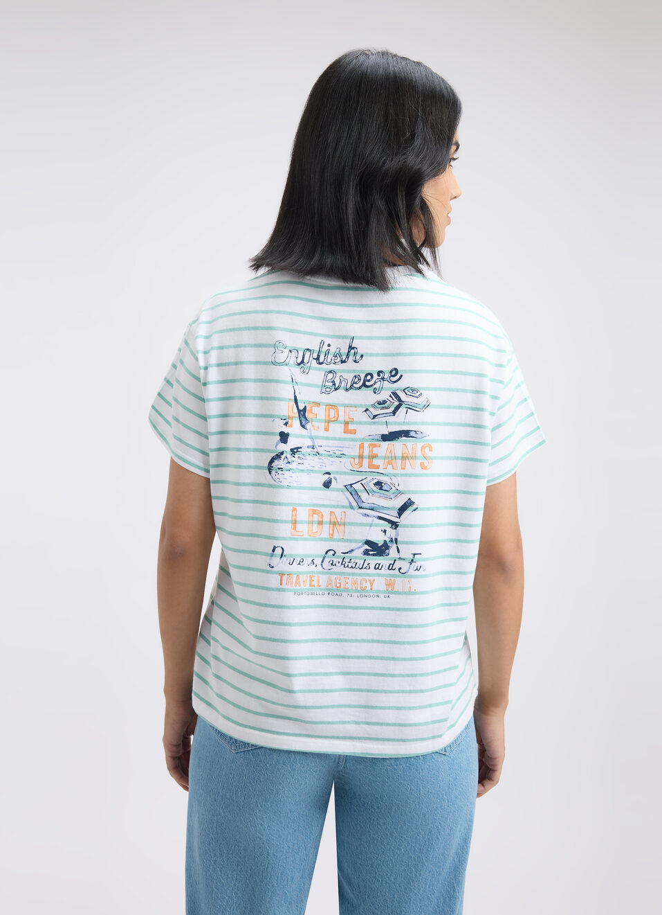 Women Blue Back Print Short Sleeve T-shirt, , large image number 2