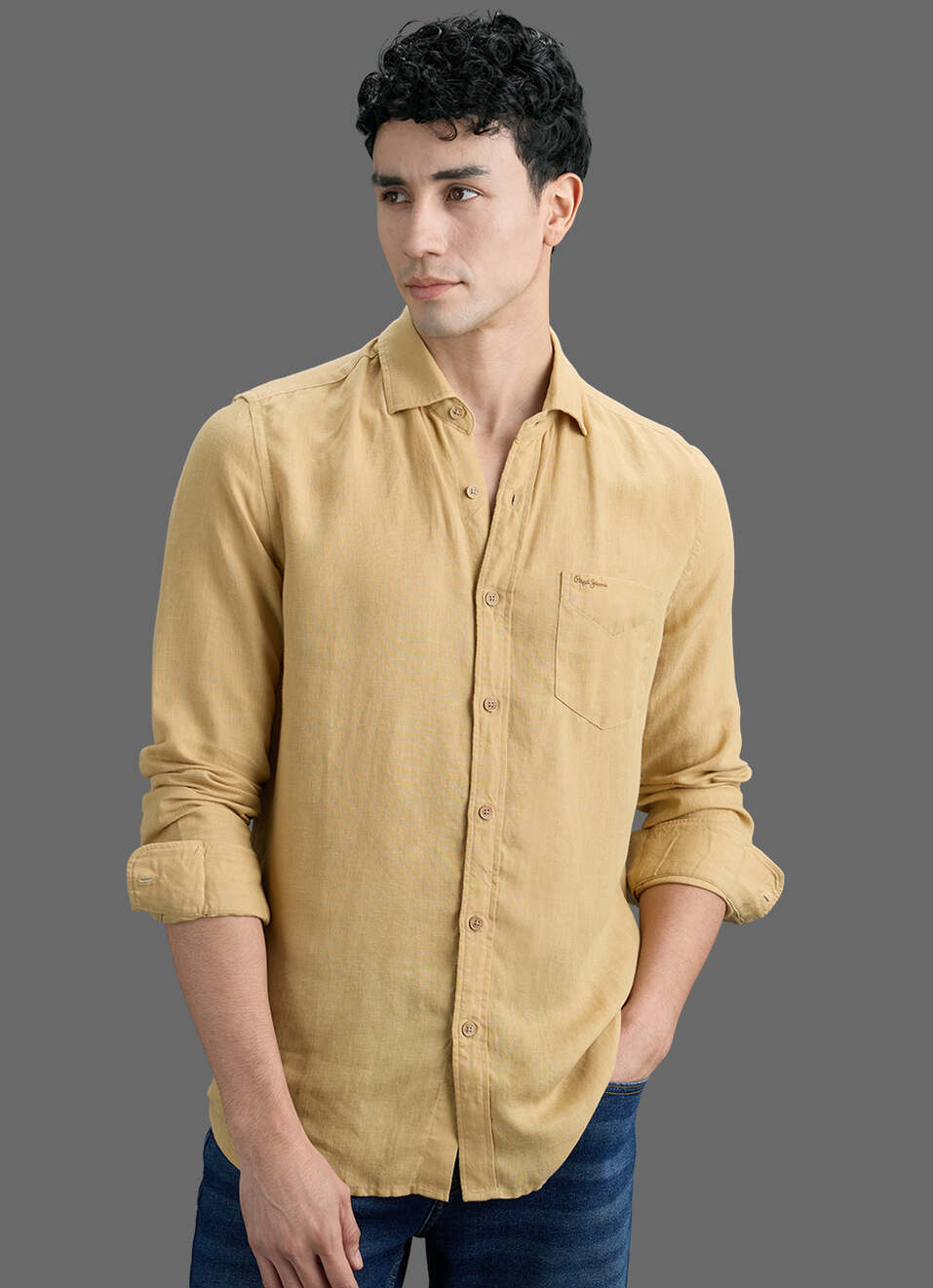 Men Khaki Solid Long Sleeve Shirt, , large image number 5