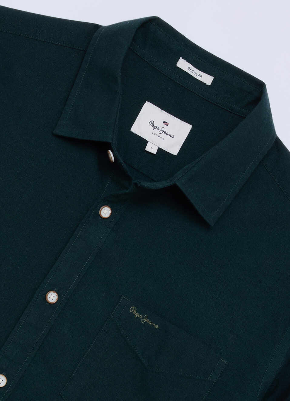 Men Dark Green Solid Oxford Long Sleeve Shirt, , large image number 6