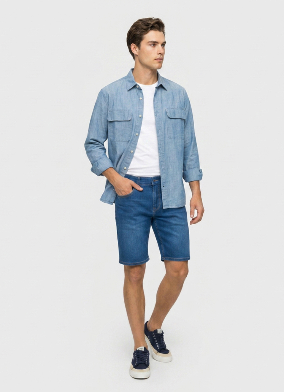 Men Blue Slim Fit Mid Rise Stretchable Denim Shorts, , large image number 1