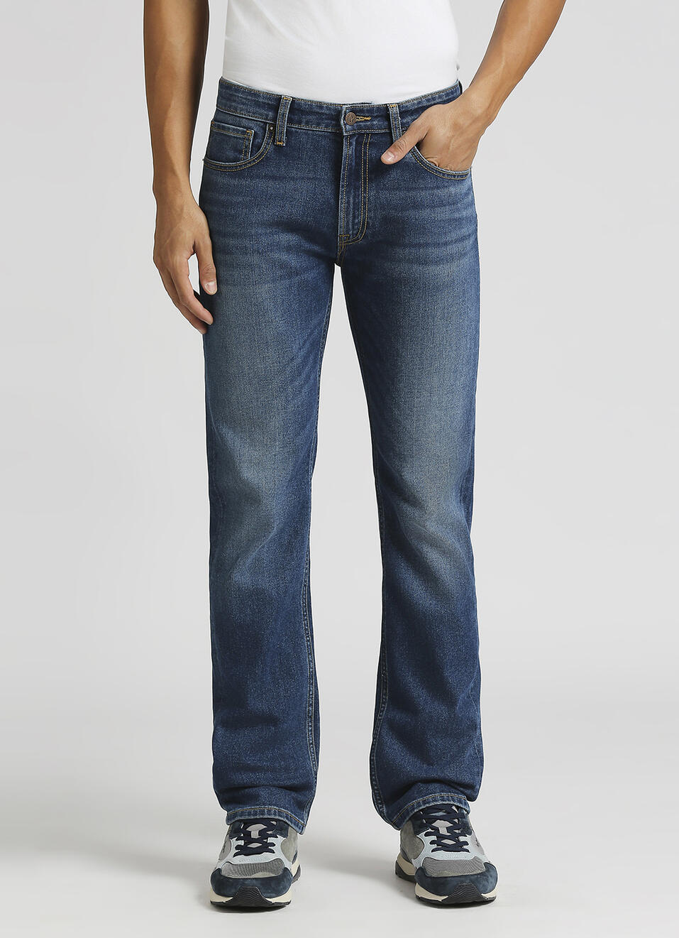 Holborne Dark Blue Mid Rise Straight Leg Jeans, , large image number 2
