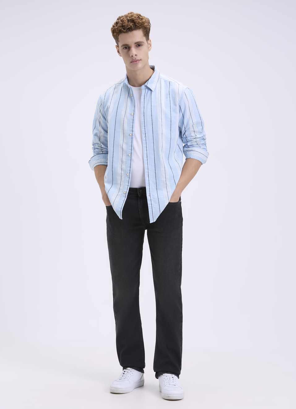 Men Blue Striped Full Sleeves Shirt, , large image number 5