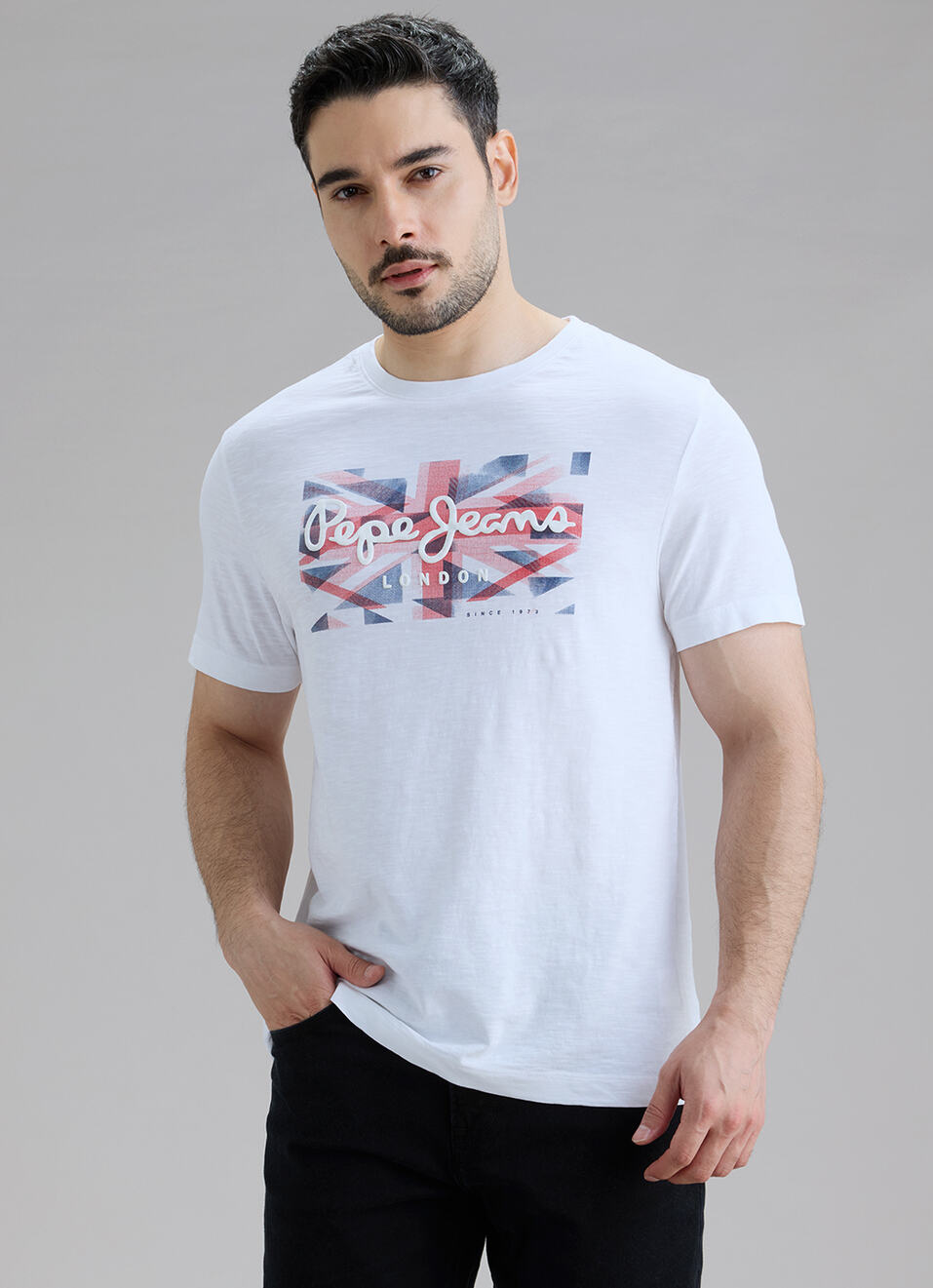 Men White Printed Slim Fit Short Sleeve T-shirt, , large image number 1