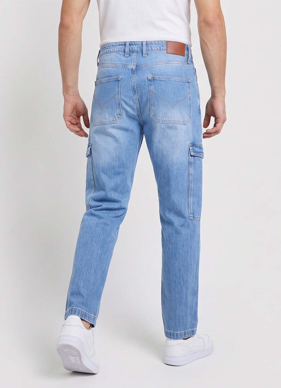 Men Blue Straight Fit Mid Rise Cargo Jeans, , large image number 3
