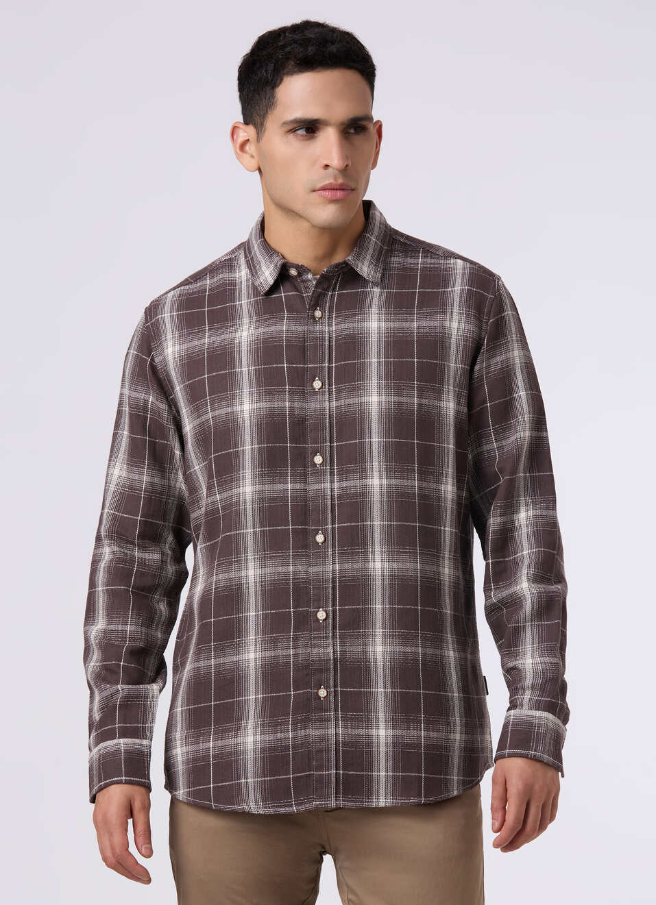 Men Brown Checked Regular Fit Shirt, , large image number 1