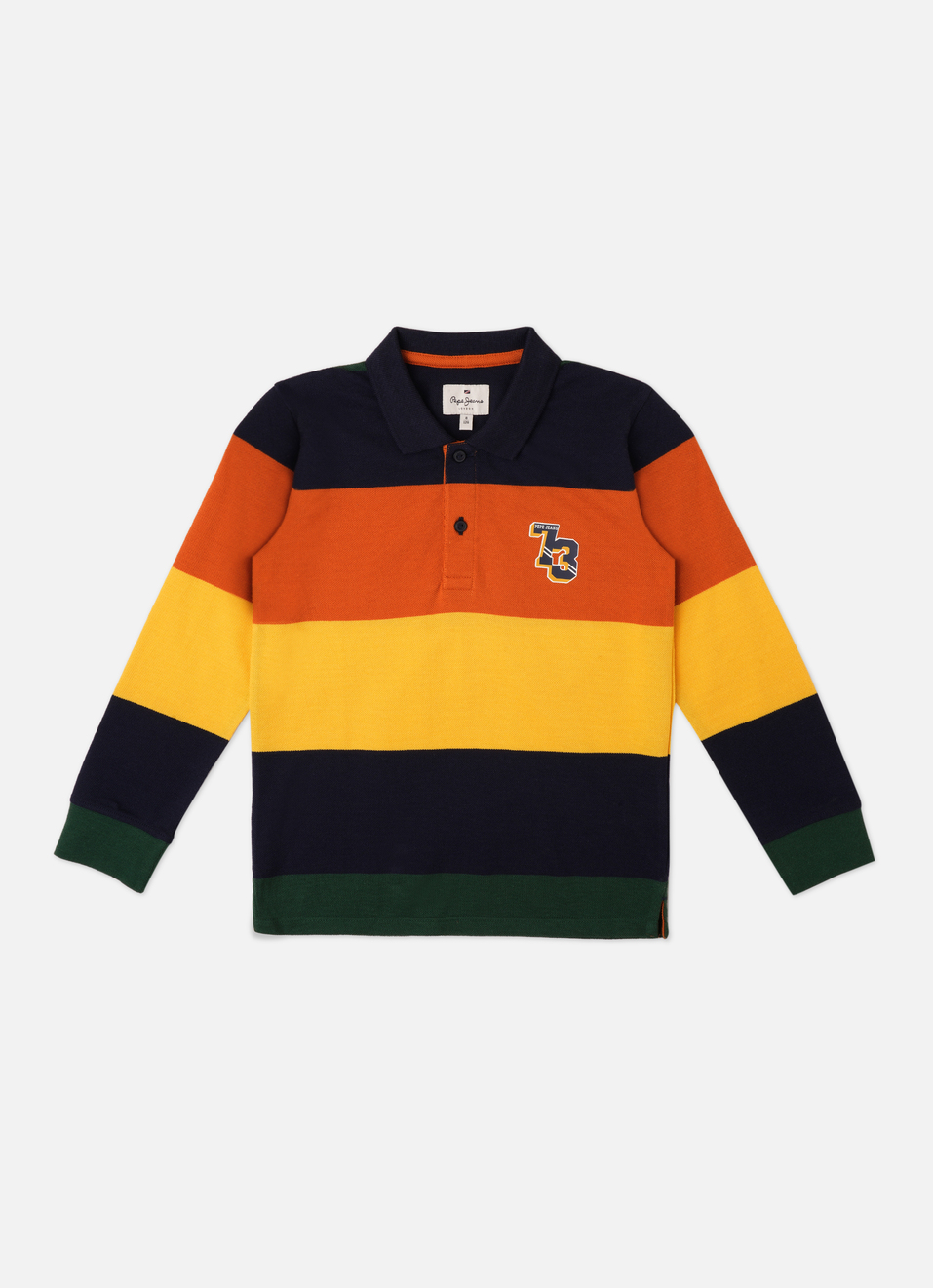 Boys Navy Engineered Stripe Full Sleeve Polo, , large image number 0