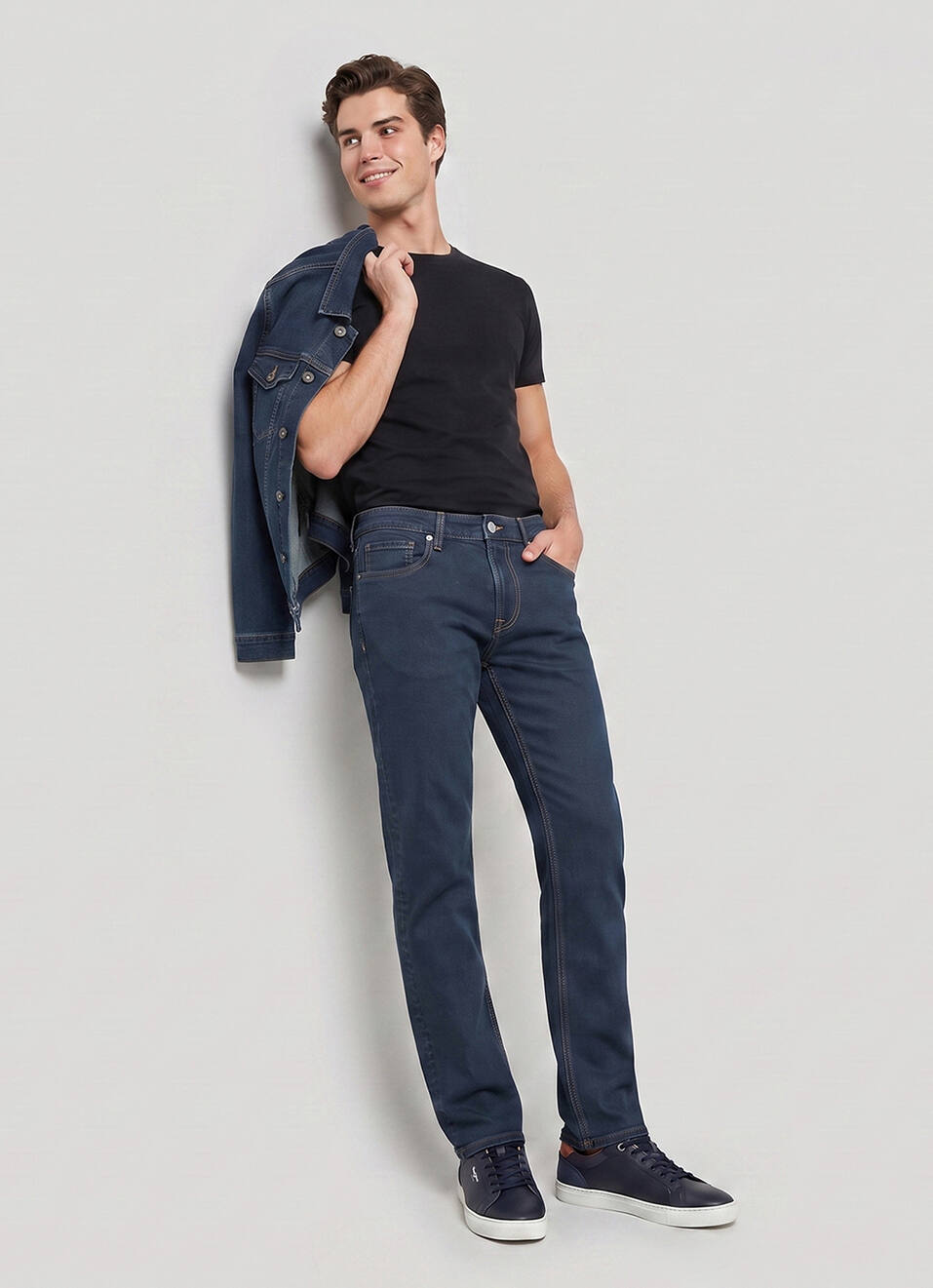 Men Blue Straight Fit Mid Rise Stretchable Jeans, , large image number 1