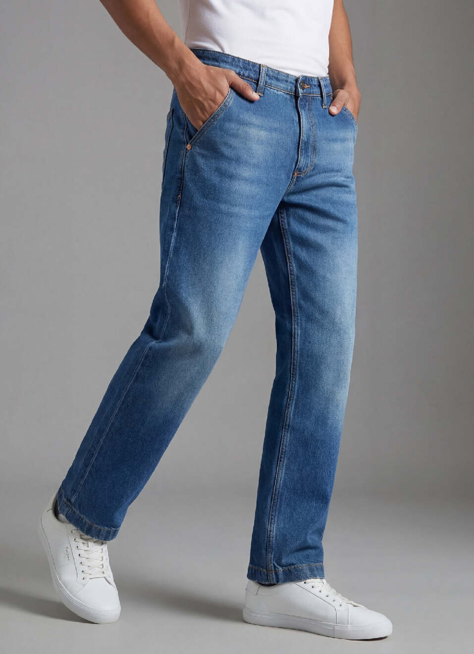 Men Blue Mid Rise Straight Fit Jeans, , large image number 0
