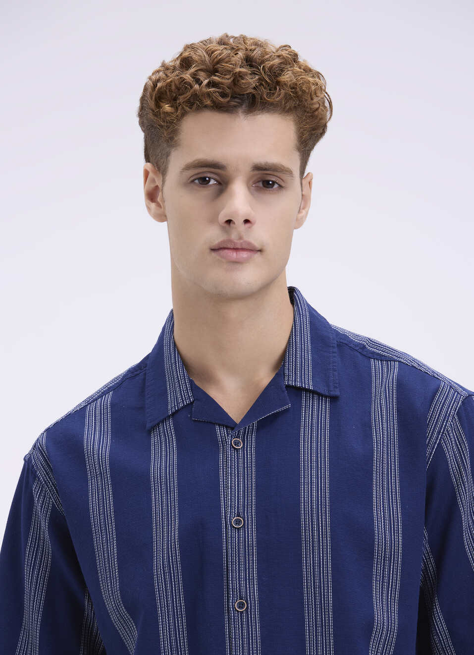 Men Blue Stripe Short Sleeve Shirt, , large image number 4