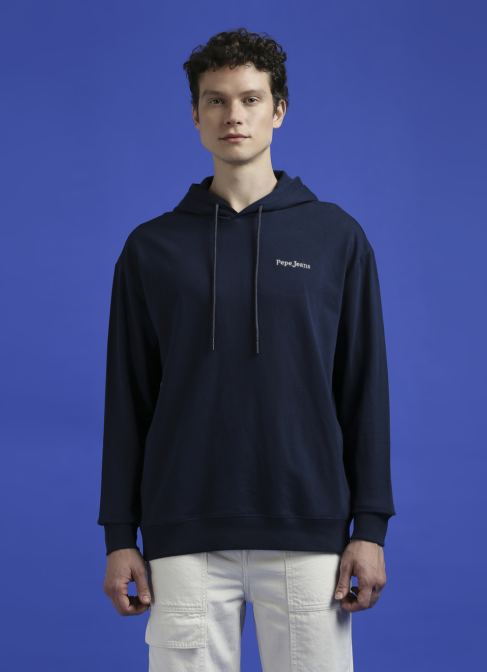 Navy Back Print Full Sleeve Hooded Sweatshirt, , large image number 1