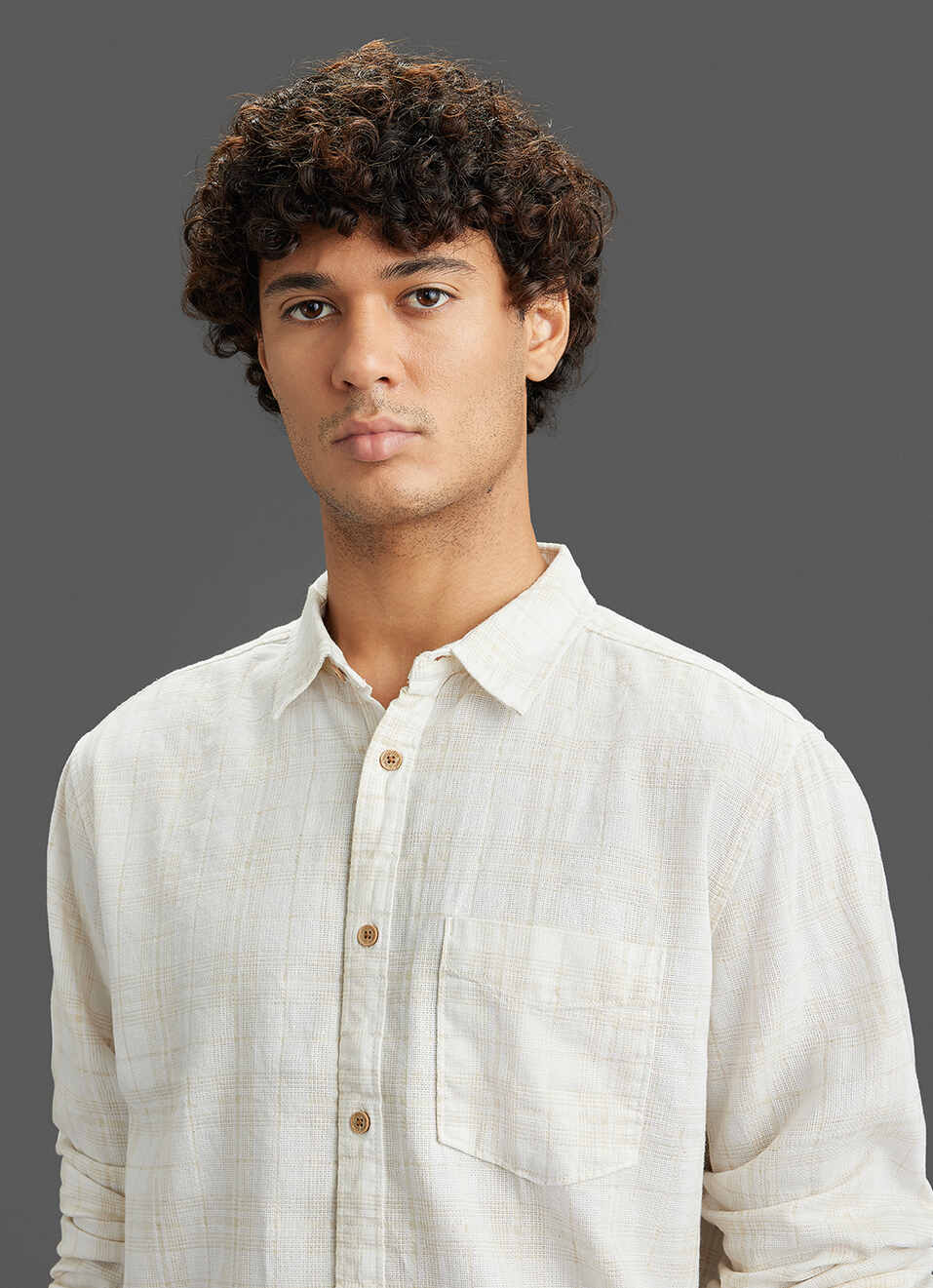 Men Beige Checked Regular Fit Full Sleeve Casual Shirt, , large image number 4