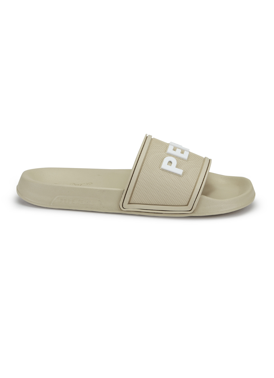 Men Beige Slides With Arch Fit Footbed & Bold 3d Branding, , large image number 5
