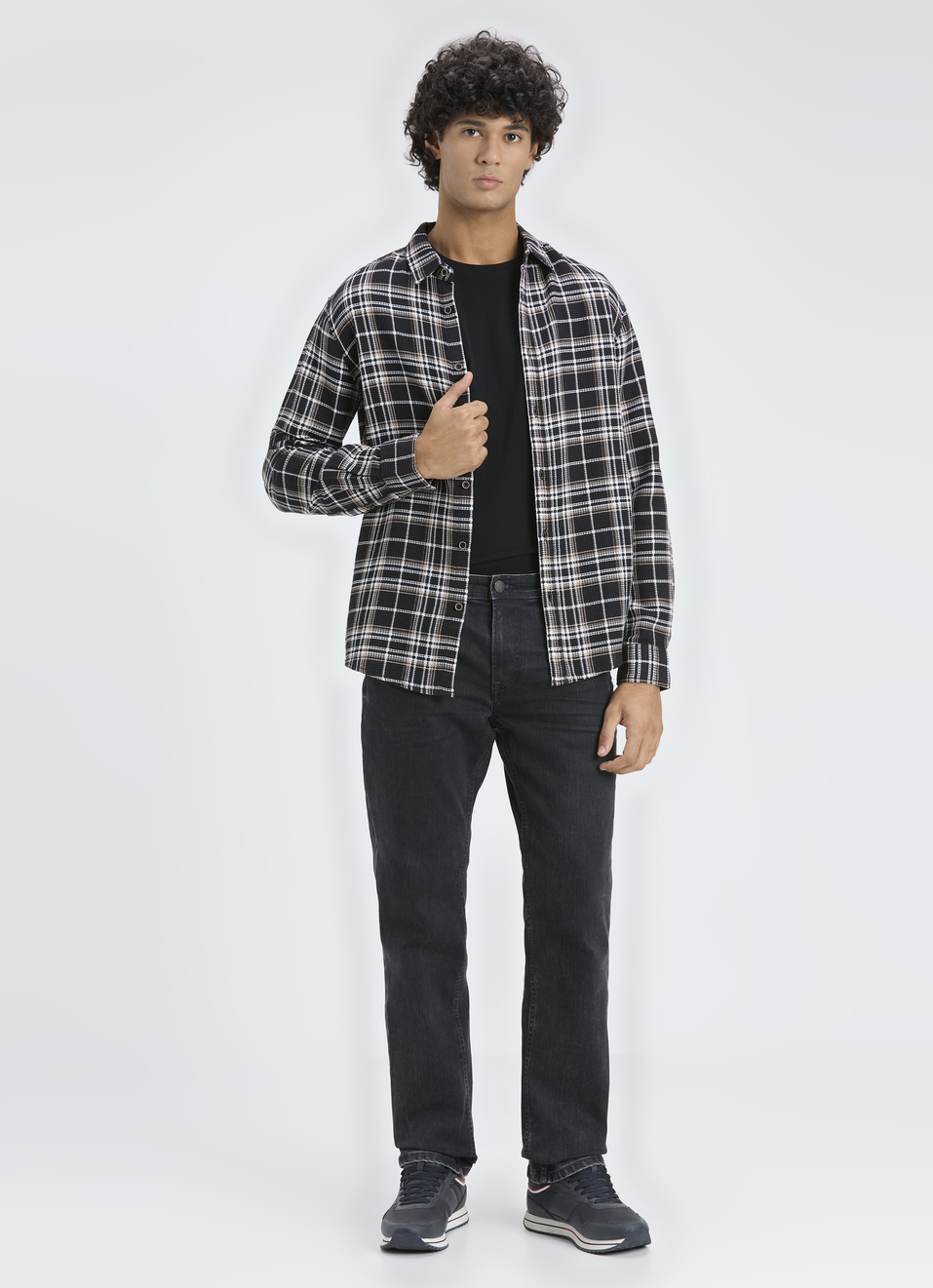 Men Black & White Flannel Check Full Sleeve Shirt, , large image number 5