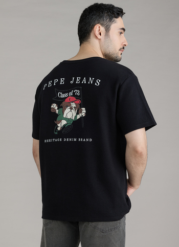 Men Black Printed Relaxed Fit Short Sleeve T-shirt