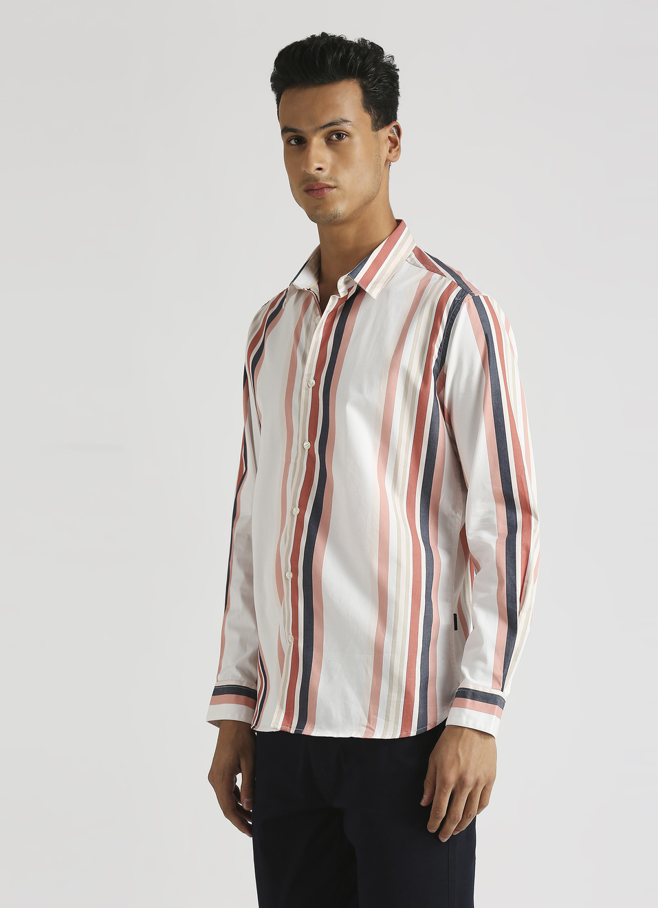 Peach Yarn Dyed Stripes Premium Stretch Long Sleeve Shirt, , large image number 3