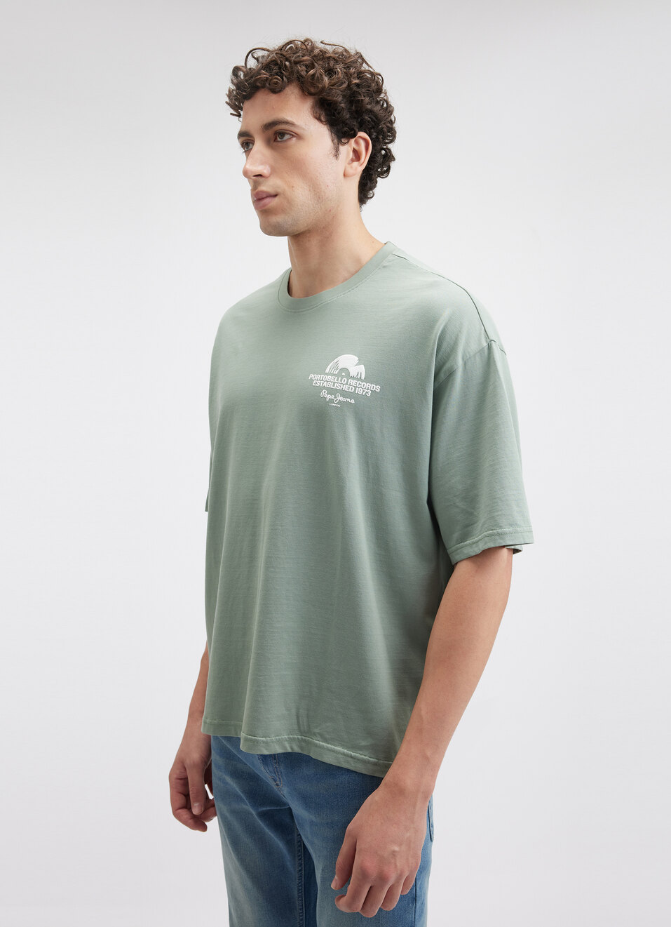 Men Green Back Print Short Sleeve Oversized T-shirt, , large image number 3