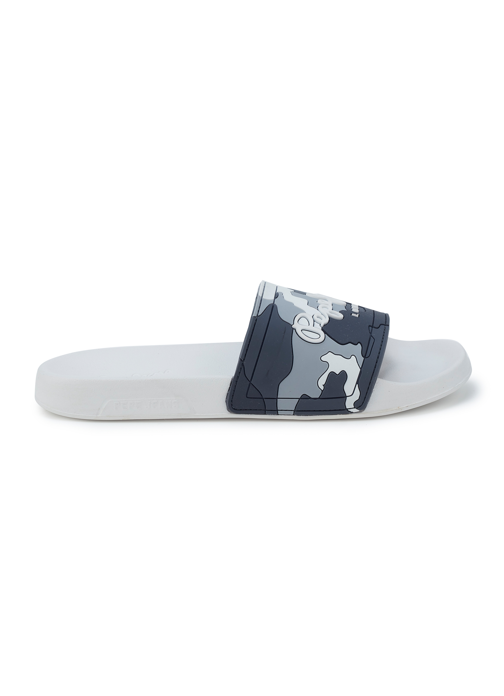 Men White Camouflage Slip On Slides, , large image number 5