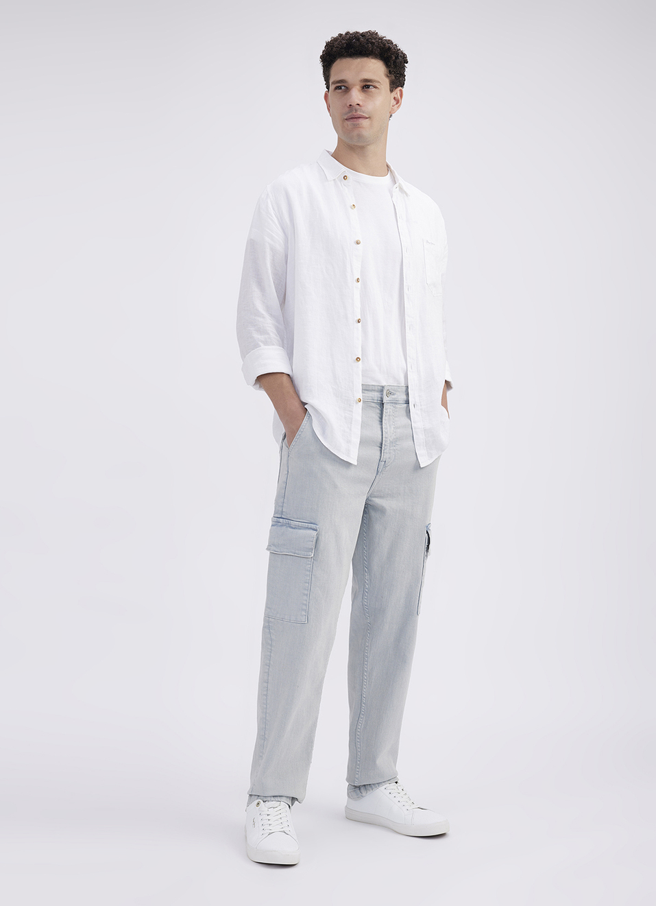 Men Blue Mid Rise Straight Cargo Jeans, , large image number 1