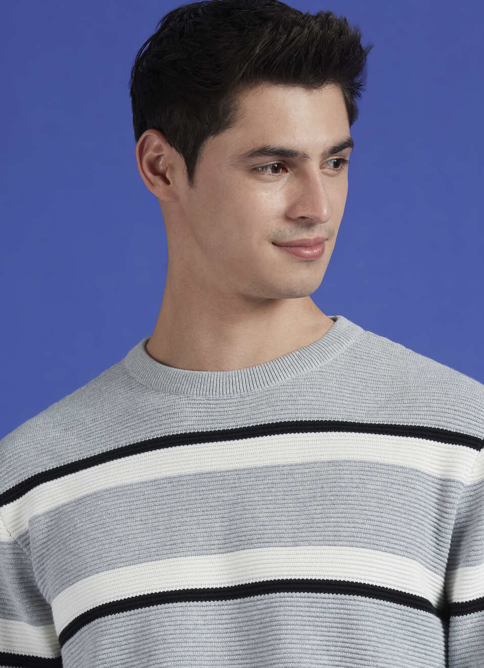 Grey Stripes Full Sleeve Sweater, , large image number 4