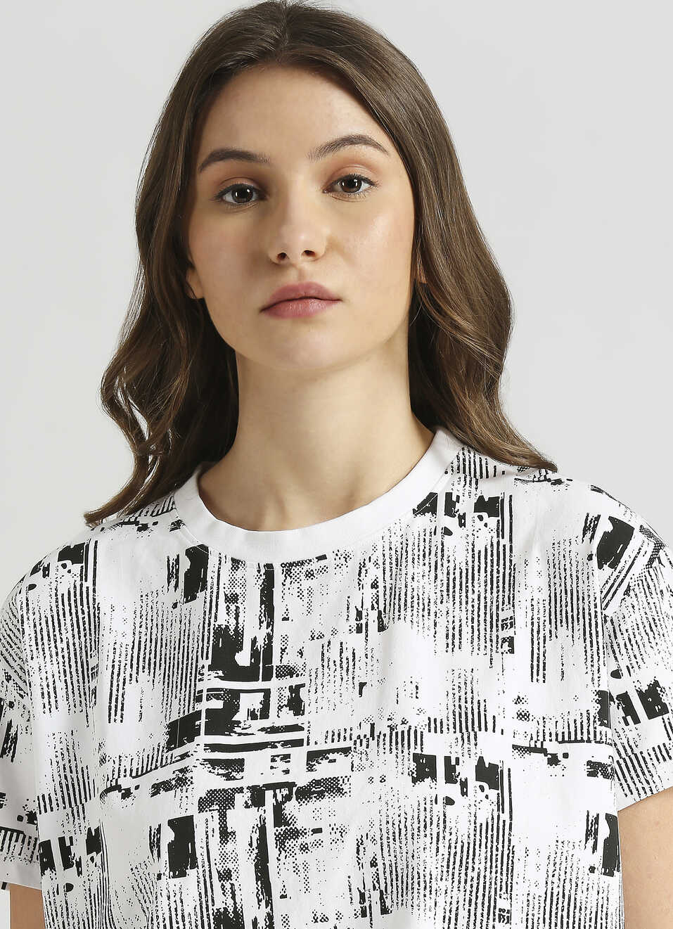 White Abstract Aop Print Short Sleeve T-shirt, , large image number 4