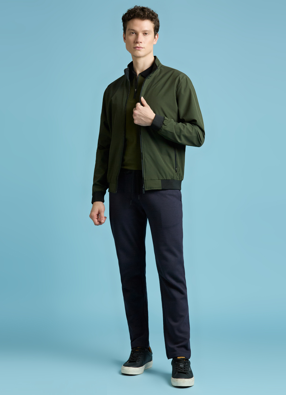 Olive High Neck Full Sleeve Lightweight Jacket, , large image number 5