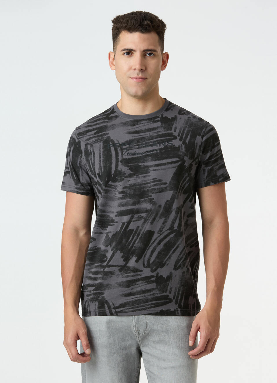 Men Grey Brushstroke Print Short Sleeve T-shirt, , large image number 1
