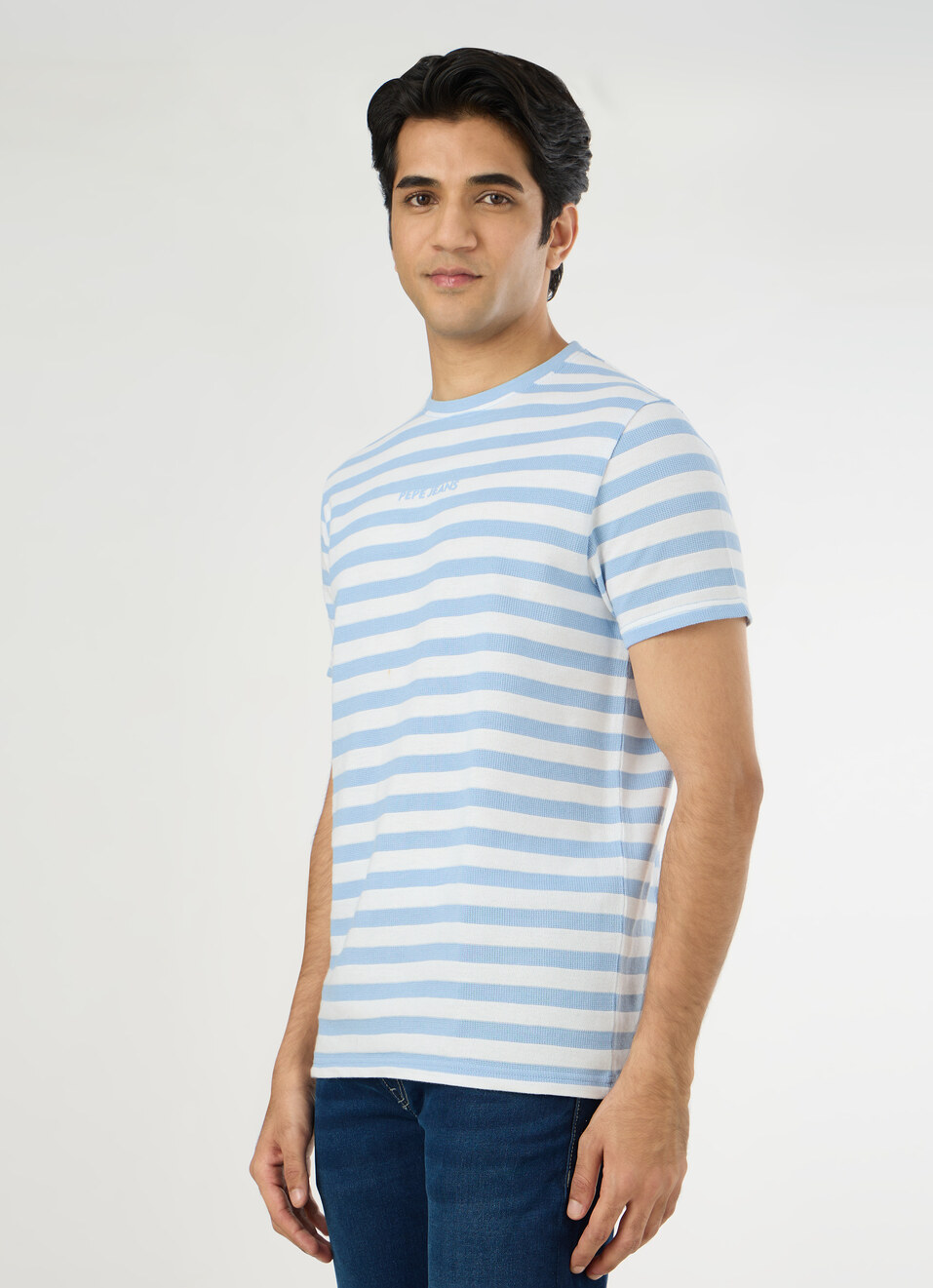 Men Blue Striped Slim Fit T-shirt, , large image number 3