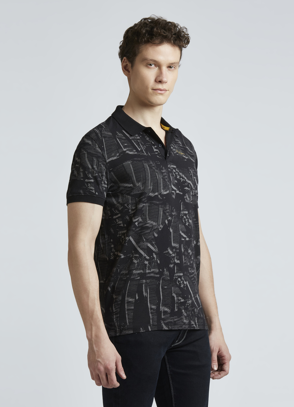 Black Abstract Print Short Sleeve Polo, , large image number 3